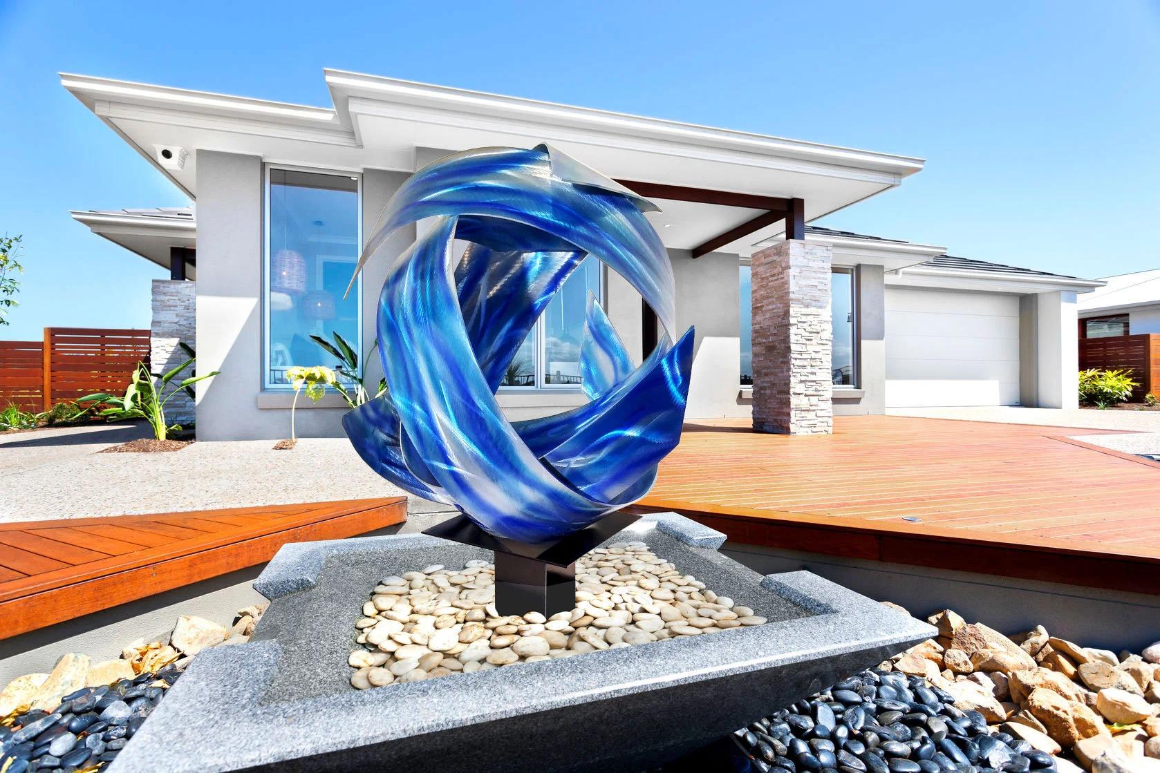 Metal Orb Sculpture Blue Synergy By Dustin Miller