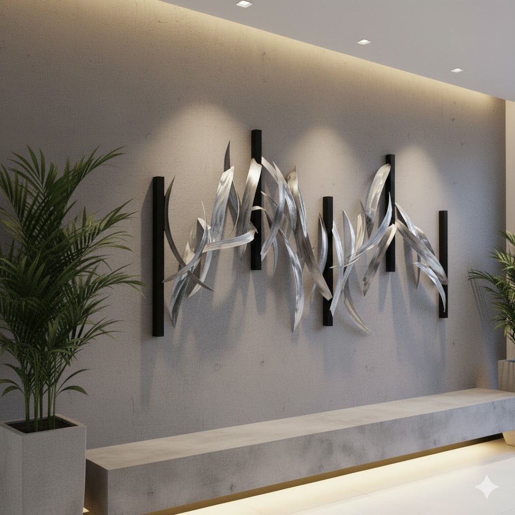 Silver metal wall sculpture