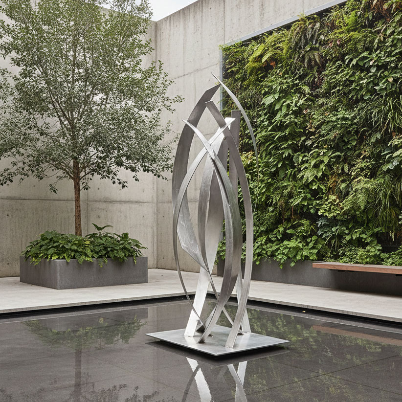 Large silver metal sculpture