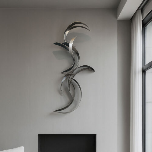 Grey metal wall sculpture