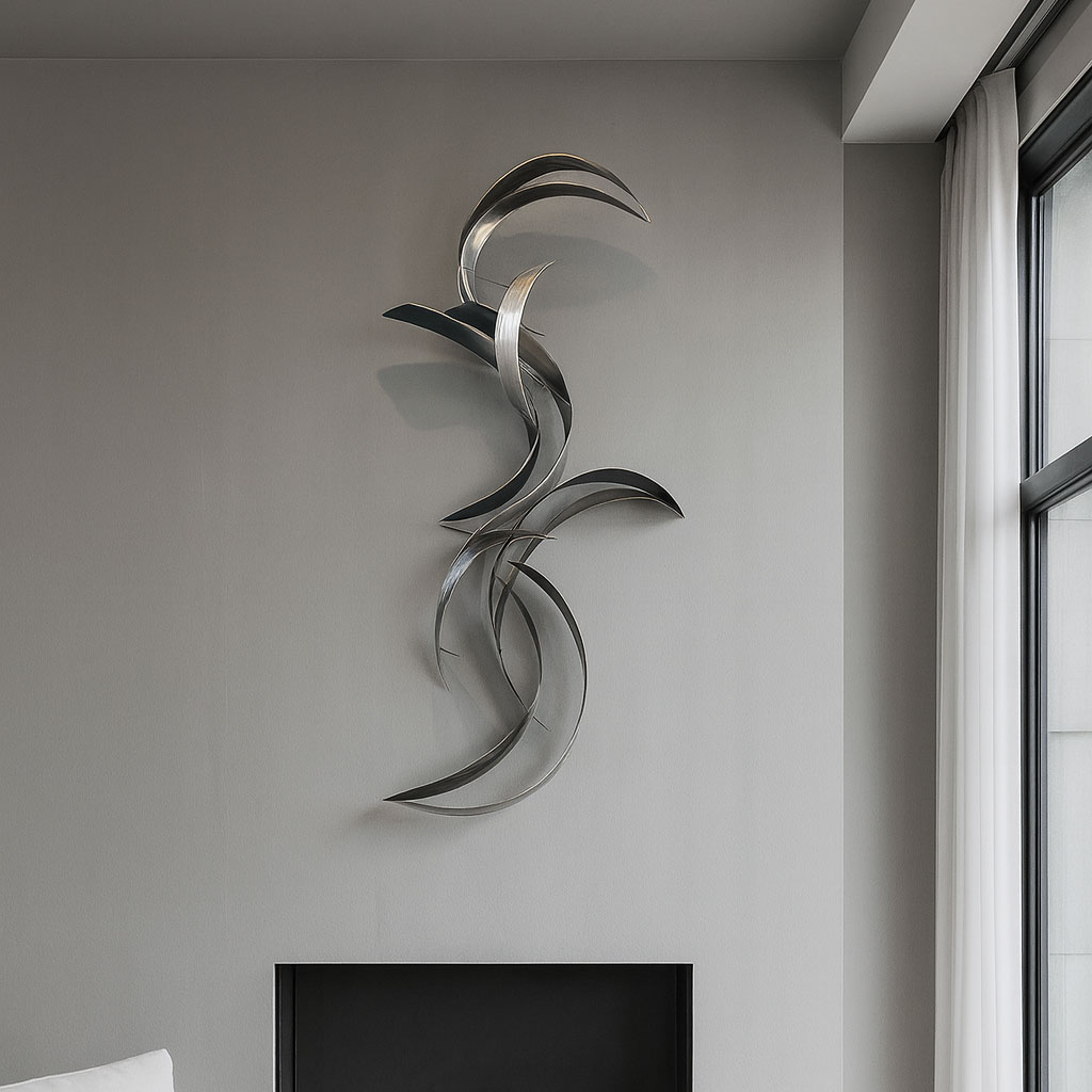 Grey metal wall sculpture